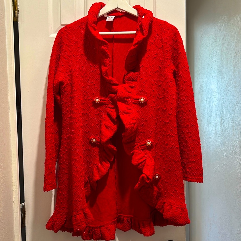 MIA Belle Girls Boutique Red Ruffles with Pearl Buttons Women’s Jacket
